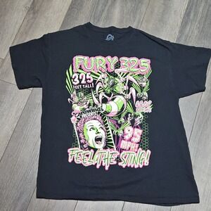 Carowinds Fury 325 Roller Coaster T-Shirt Feel The Sting Statistics Large Black